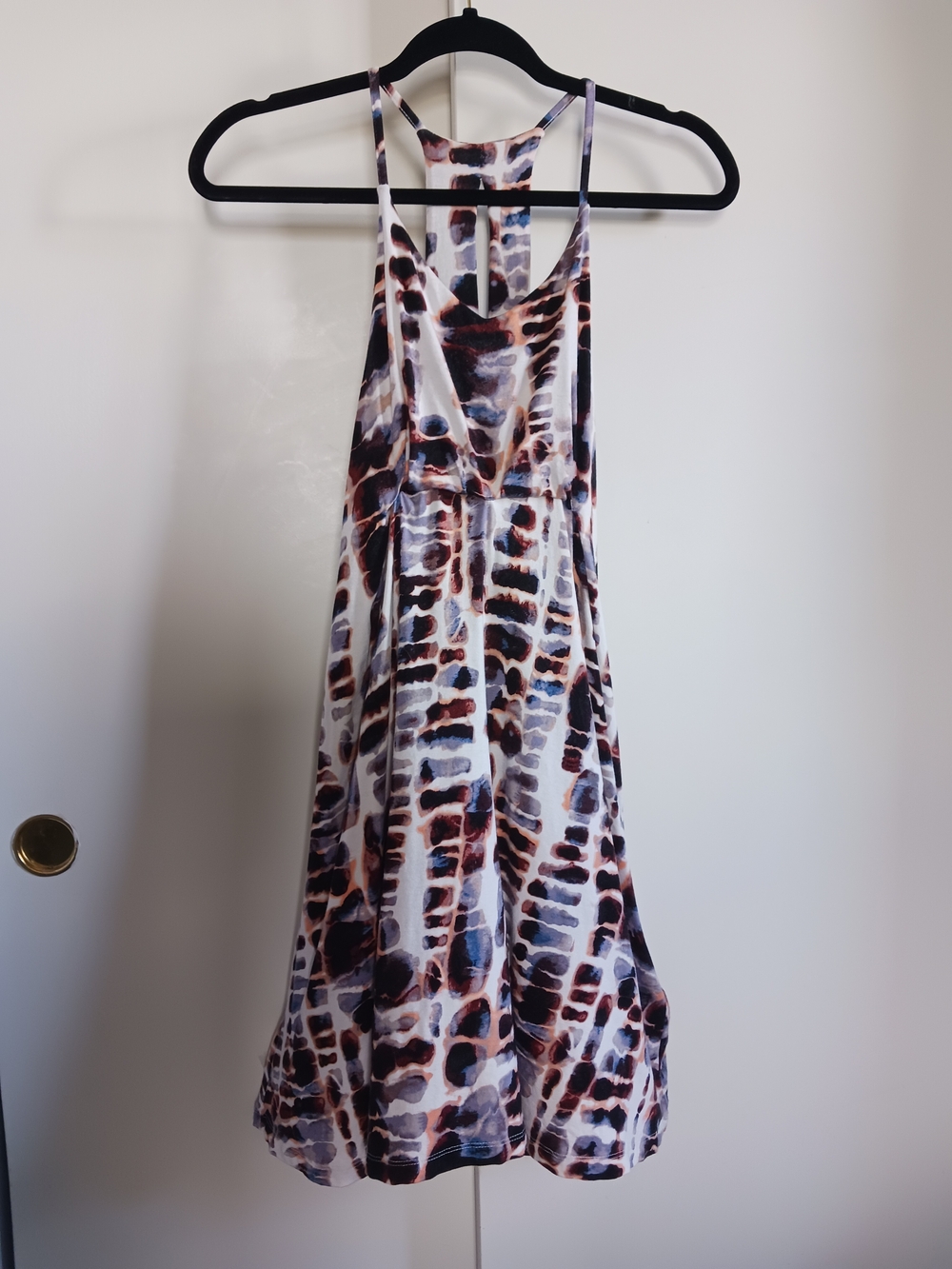 Nicole Miller White Mini Dress with Navy & Brown Abstract Print